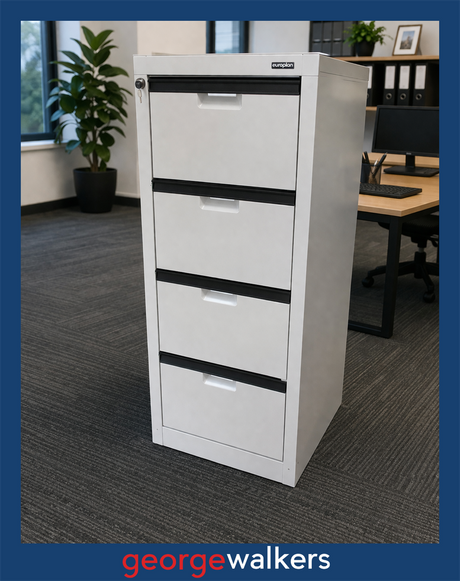 PR6612  Pale Grey Metal  4 Drawer Filing Cabinet with Key - George Walkers Office Furniture Megastore
