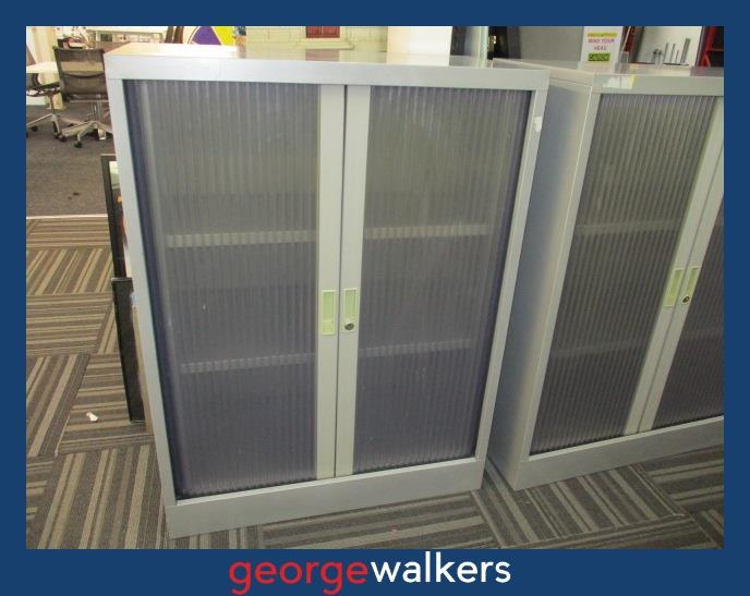 PR6087  Grey  Metal Office Tambour Cabinet - George Walkers Office Furniture Megastore