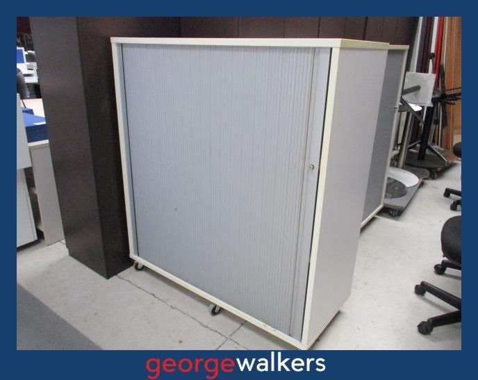 PR6334  White  Single Door Tambour Cupboard - George Walkers Office Furniture Megastore