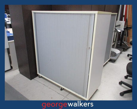 PR6334  White  Single Door Tambour Cupboard - George Walkers Office Furniture Megastore