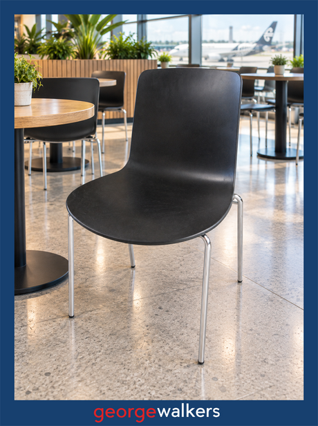 Lottus chair - Enea - Stackable - Black/chrome - RRP $600+ - PR7043 - George Walkers Office Furniture Megastore