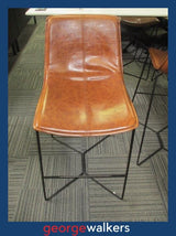 BARSTOOL – BROWN LEATHER-LOOK – BLACK METAL FRAME – 72CM – PR6949