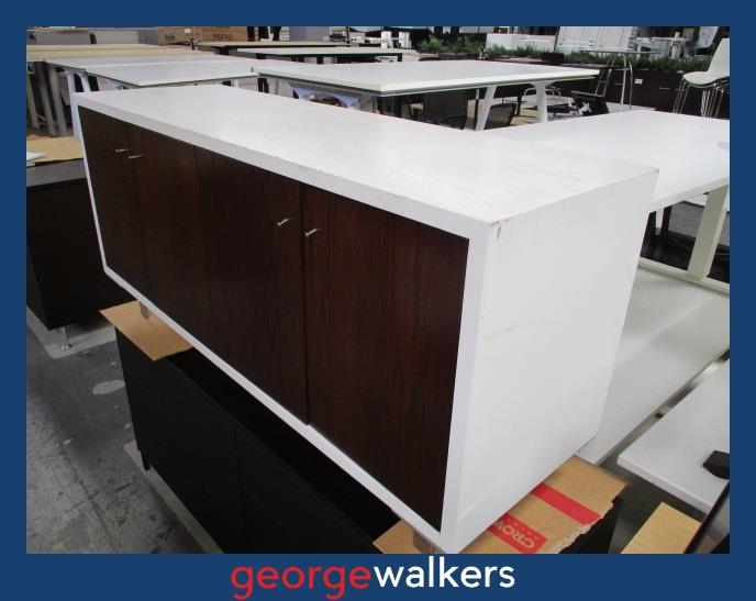 PR6339  White/Darkwood  4 Door TV Cabinet Credenza - George Walkers Office Furniture Megastore