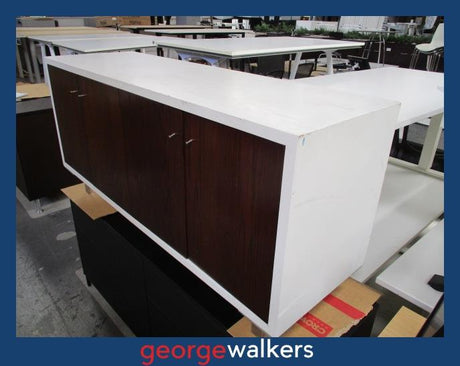PR6339  White/Darkwood  4 Door TV Cabinet Credenza - George Walkers Office Furniture Megastore