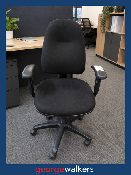 CHAIR – SPECTRUM 2 – WITH HEIGHT ADJUSTABLE ARMRESTS – BLACK – RRP $900 – PR6900 - George Walkers Office Furniture Megastore