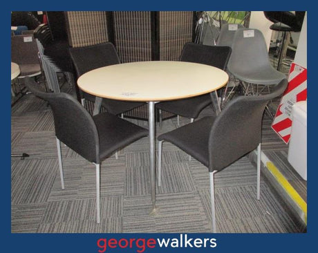 PR5866  White  Round Table + 4 Meeting Chairs - George Walkers Office Furniture Megastore