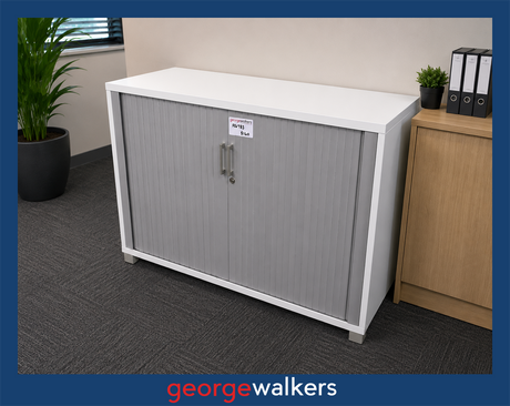 Tambour Storage Cupboard White - George Walkers Office Furniture Megastore