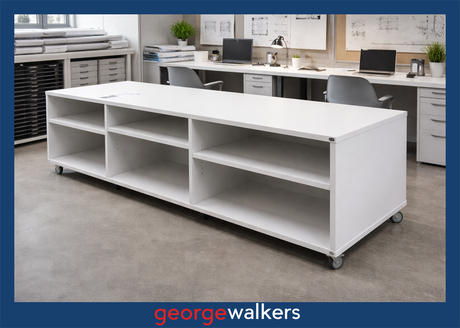PR6686  White  Large Mobile Credenza Storage - George Walkers Office Furniture Megastore