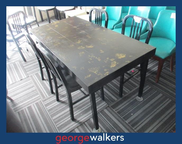 Table – Black/gold foil – Industrial metal frame – 1.46m – PR7026