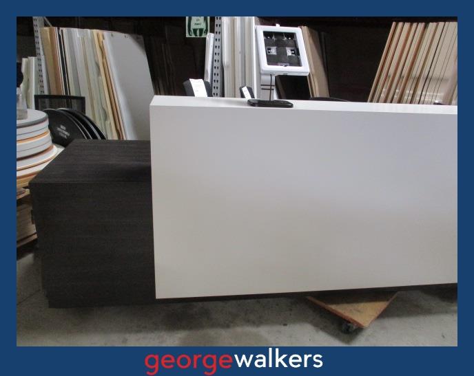 RECEPTION COUNTER – CUSTOM MADE – 3.4M – WHITE / CHOCOLATE WOODGRAIN – PR6951