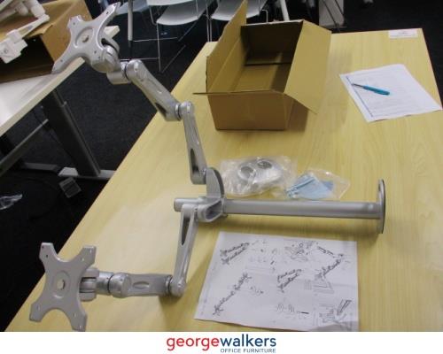 AB006 - Silver Dual Monitor Arm - George Walkers Office Furniture Megastore