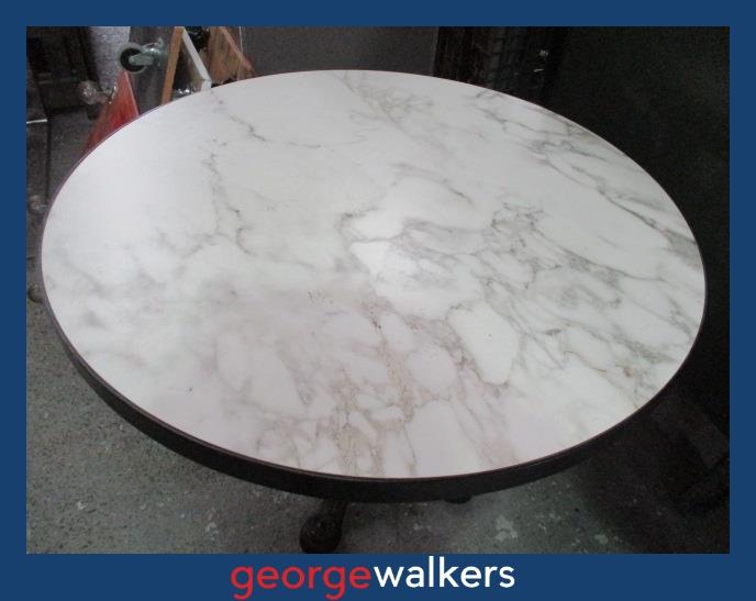 CAFE TABLE – ROUND – MARBLE STONE TILE TOP – 1M – RRP $1200 - PR6944