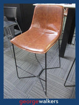 BARSTOOL – BROWN LEATHER-LOOK – BLACK METAL FRAME – 72CM – PR6949