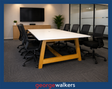 BOARDROOM TABLE – WHITE / SOLID TIMBER – 2400 X 1200MM – PR6926 - George Walkers Office Furniture Megastore