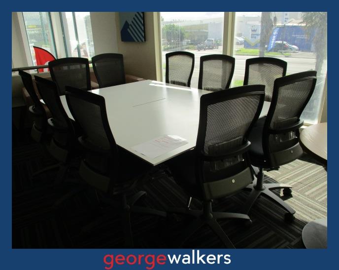 PR6185  White  Folding Boardroom Table & 10x Formway Life Chairs - George Walkers Office Furniture Megastore