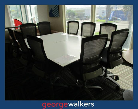 PR6185  White  Folding Boardroom Table & 10x Formway Life Chairs - George Walkers Office Furniture Megastore