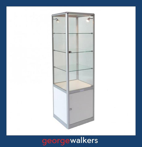 S3005  White  Glass Display Tower - George Walkers Office Furniture Megastore