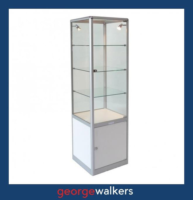 S3005  White  Glass Display Tower - George Walkers Office Furniture Megastore