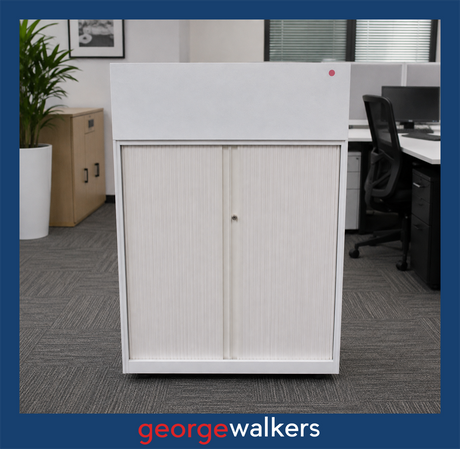 TAMBOUR CUPBOARD – WHITE – WITH PLANTER – RRP $1,400+ – PR6918 - George Walkers Office Furniture Megastore