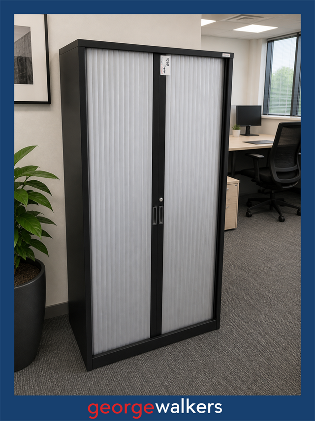 VL94  Black Metal Europlan Tall Tambour Cabinet - George Walkers Office Furniture Megastore
