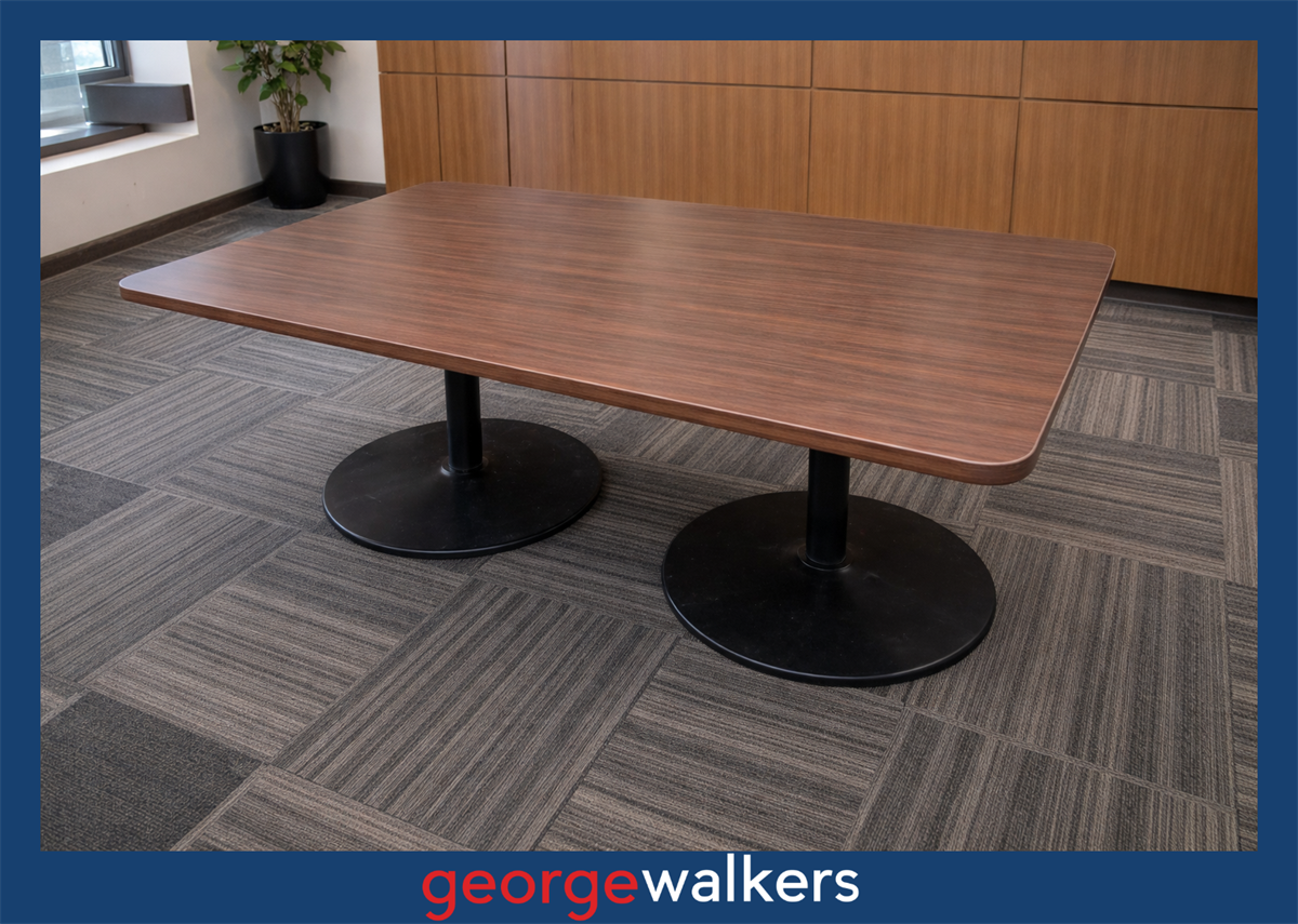 PR6219  Walnut  Boardroom Meeting Table - Dark Melteca with Metal Pedestal Bases - George Walkers Office Furniture Megastore