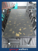 Table – Black/gold foil – Industrial metal frame – 1.46m – PR7026