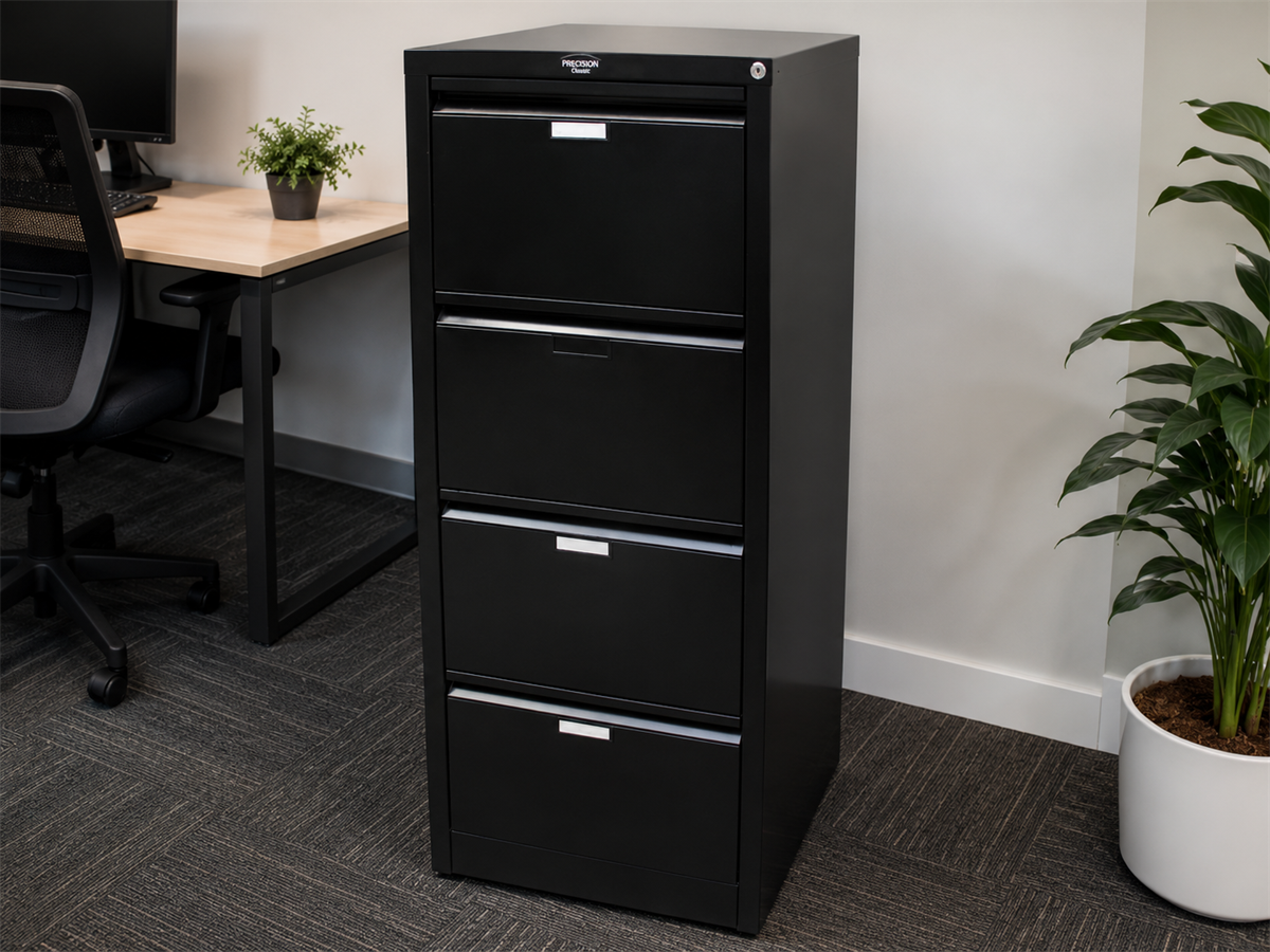 PR6725  Black Precision Classic 4 Drawer Filing Cabinet