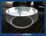 Coffee table – Basket style – Glass top – White – 90cm – PR7023
