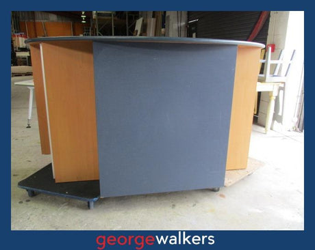 PR6465  Tawa/Blue  Melteca Half Round Reception Counter - George Walkers Office Furniture Megastore
