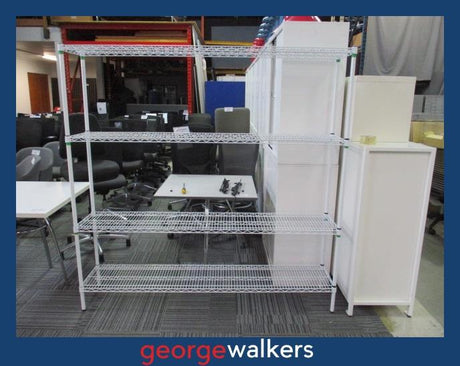 PR6042  White  Powdercoated 4 Tier Rack - George Walkers Office Furniture Megastore