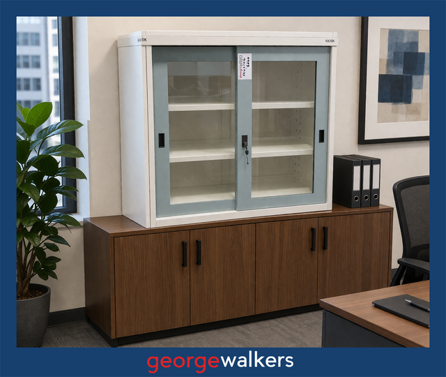PR4024G - Kiosk Living Metal Grey Trim Glass Door - George Walkers Office Furniture Megastore