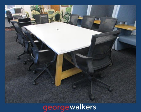 BOARDROOM TABLE – WHITE / SOLID TIMBER – 2400 X 1200MM – PR6926