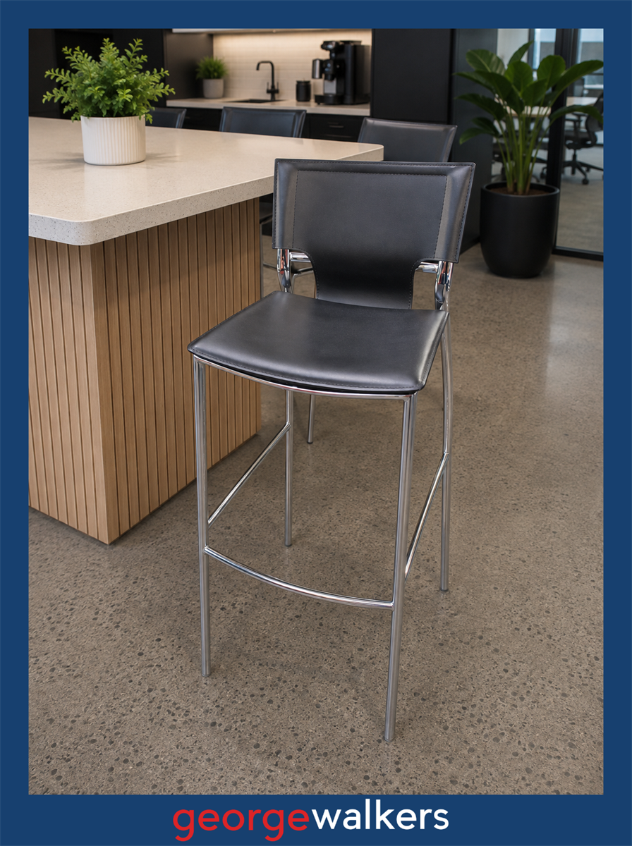 BARSTOOL – BLACK LEATHERETTE – CHROME FRAME – 70CM – PR6950