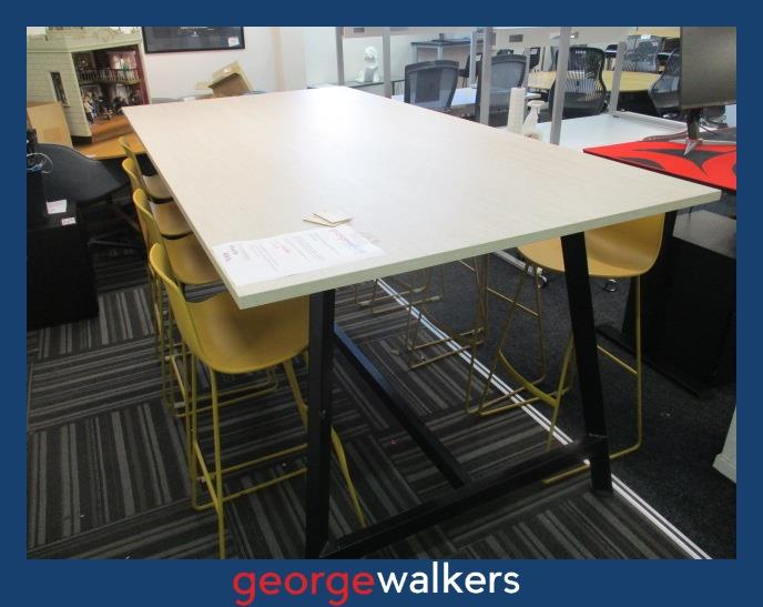 PR6470  Whitewashed Woodgrain  Bar Leaner Meeting Table and Stools - George Walkers Office Furniture Megastore