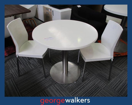 PR6309  White/Chrome UFL/Buro Round Table and 2 Chair Set - George Walkers Office Furniture Megastore