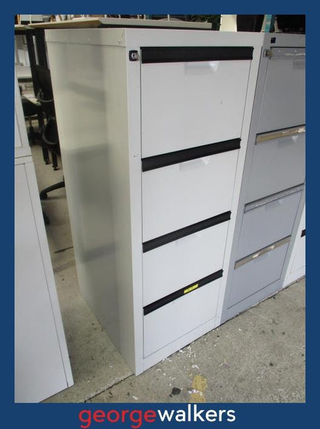 PR6614  Grey Metal  4 Drawer Filing Cabinet with Key - George Walkers Office Furniture Megastore
