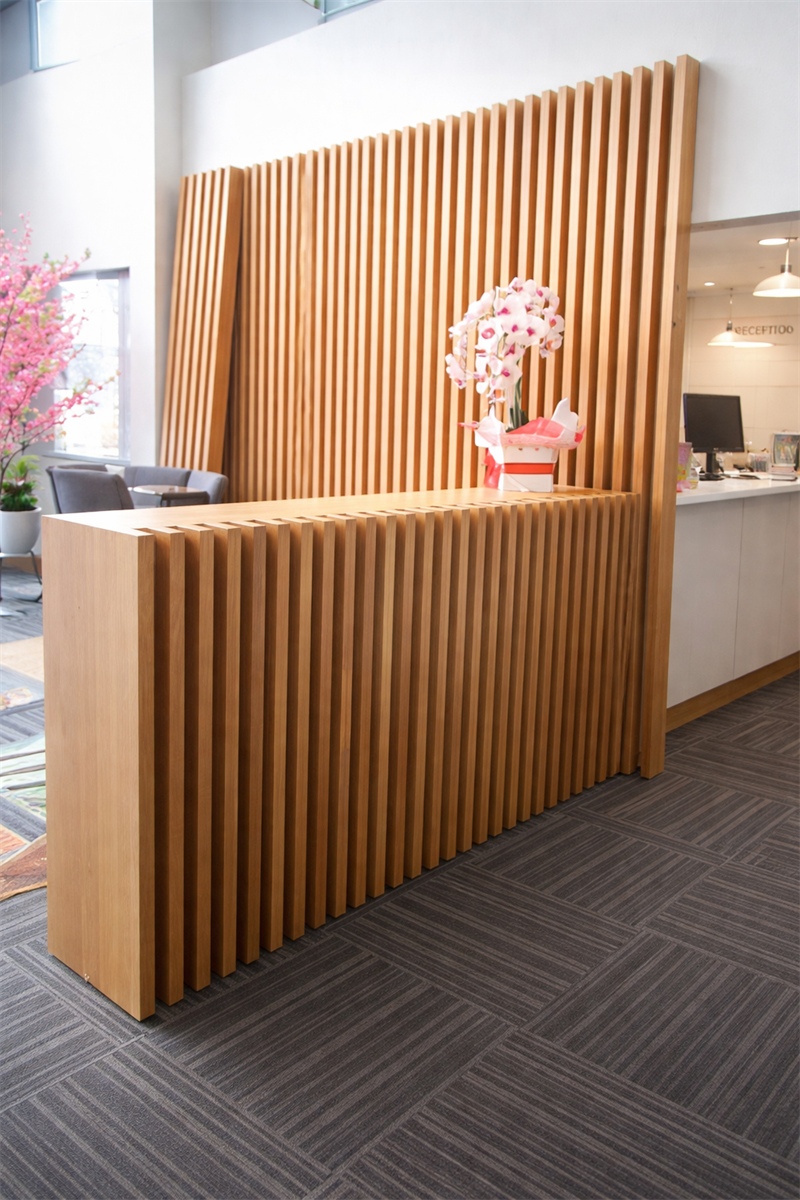 PR6512  Slat Wood  Reception Counter & Panelling - George Walkers Office Furniture Megastore