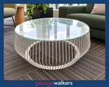 Coffee table – Basket style – Glass top – White – 90cm – PR7023