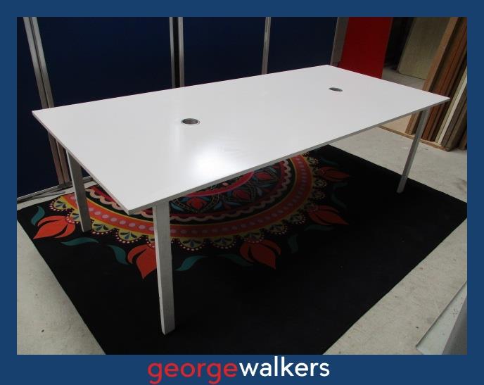 PR6248  White Melteca Boardroom Meeting Table with White Metal Base - George Walkers Office Furniture Megastore