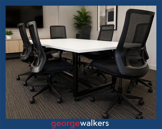 BOARDROOM TABLE – BLACK STEEL FRAME – WHITE TOP – 2.4M – PR6864 - George Walkers Office Furniture Megastore