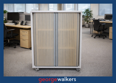 PR6114  Grey  Tambour Cabinet - George Walkers Office Furniture Megastore