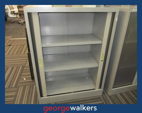PR6087  Grey  Metal Office Tambour Cabinet - George Walkers Office Furniture Megastore