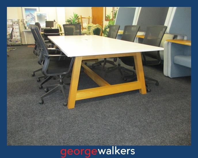 BOARDROOM TABLE – WHITE / SOLID TIMBER – 2400 X 1200MM – PR6926 - George Walkers Office Furniture Megastore