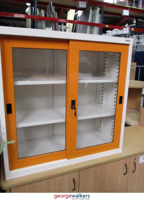 PR4024 - Beige/Orange Kiosk Display Cabinet - George Walkers Office Furniture Megastore