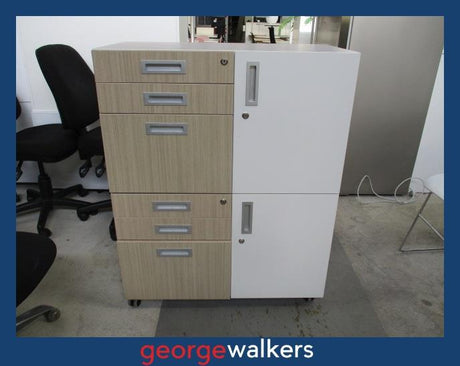 PR4976A - White Mobile Cupboard - George Walkers Office Furniture Megastore