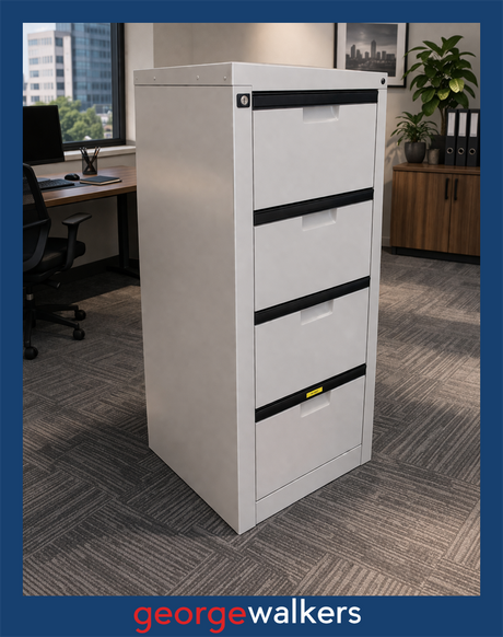 PR6614  Grey Metal  4 Drawer Filing Cabinet with Key - George Walkers Office Furniture Megastore