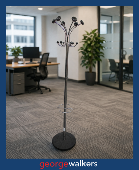 PR5957  Chrome  Metal Coat Rack - George Walkers Office Furniture Megastore