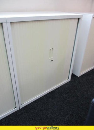 2-Door Tambour Metal Cupboard White 900mm