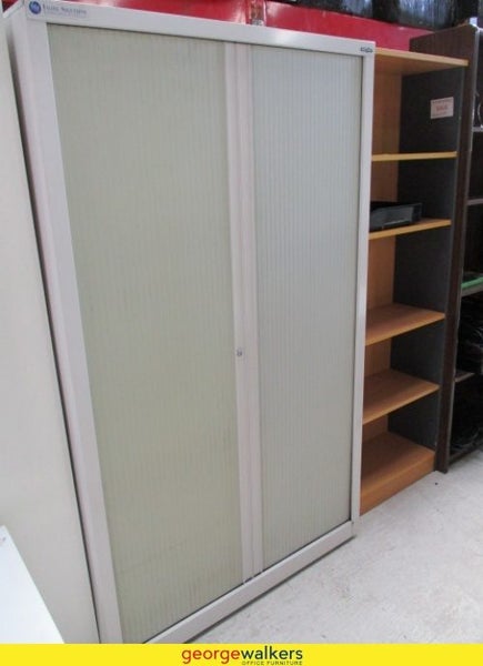2-Door Office Tambour Cabinet Grey 1780mm