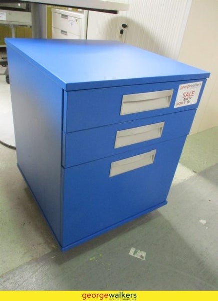 3-Drawer Mobile Metal Cabinet Blue 460mm